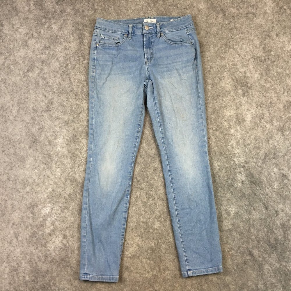 Jessica Simpson Jean 6 28 Rolled Crop Skinny Light Wash Distressed Mid Rise Blue
